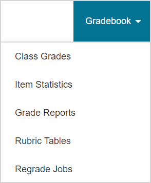 The options of the Gradebook menu.